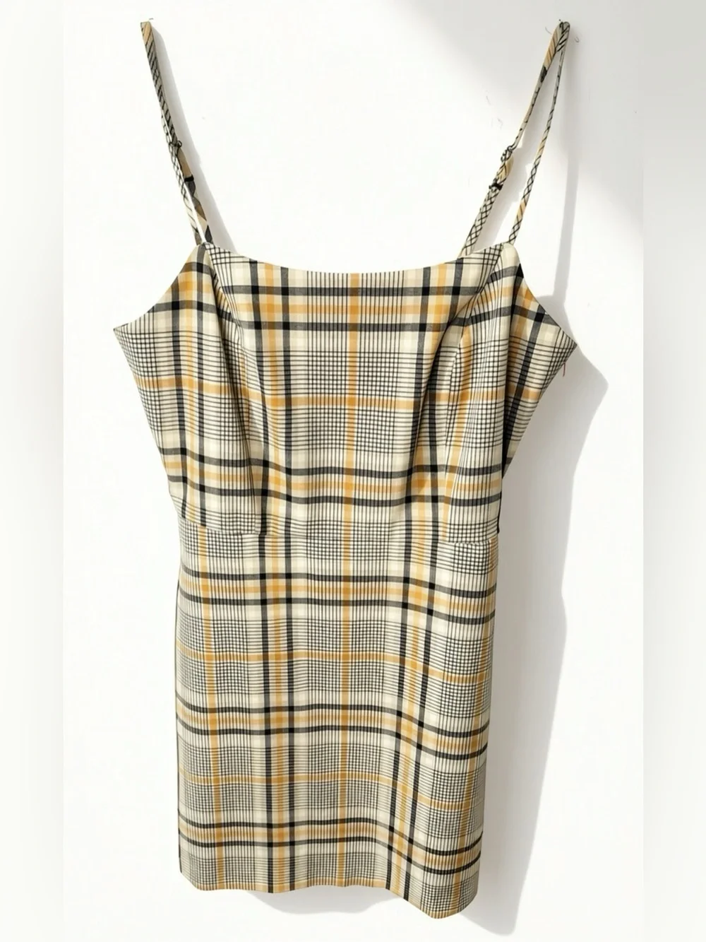 Aritzia Wilfred Plaid Mini Dress | Neutral Check Print | Size Small - Picture 4 of 7